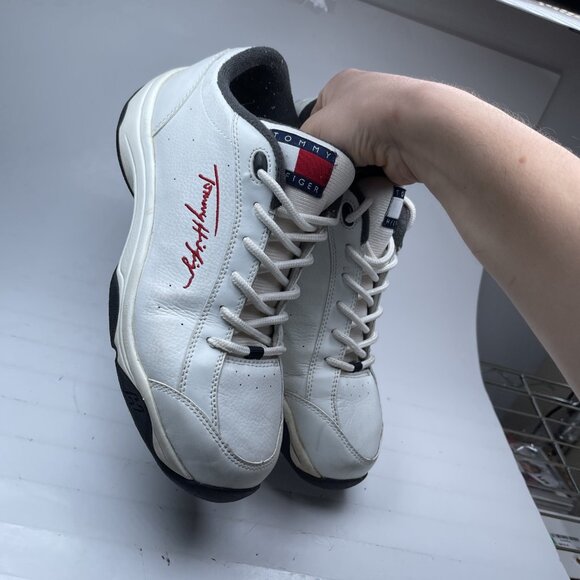 Vtg Tommy Hilfiger Men 7 US Sneakers White Leather Red Logo Retro 90s Rare Read* - Picture 6 of 16